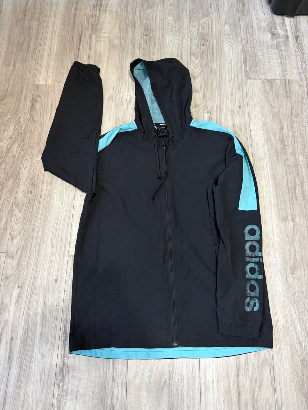 adidas Black Hoodie Jacket with Light Blue Panels
